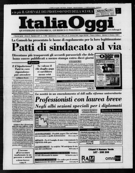 Italia oggi : quotidiano di economia finanza e politica